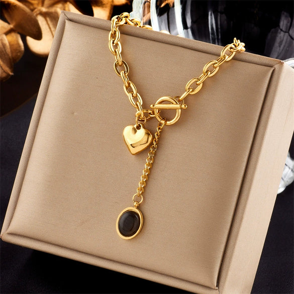 Wholesale Necklace Titanium Steel Oval Tassel Pendant Geometric Electroplating For Women