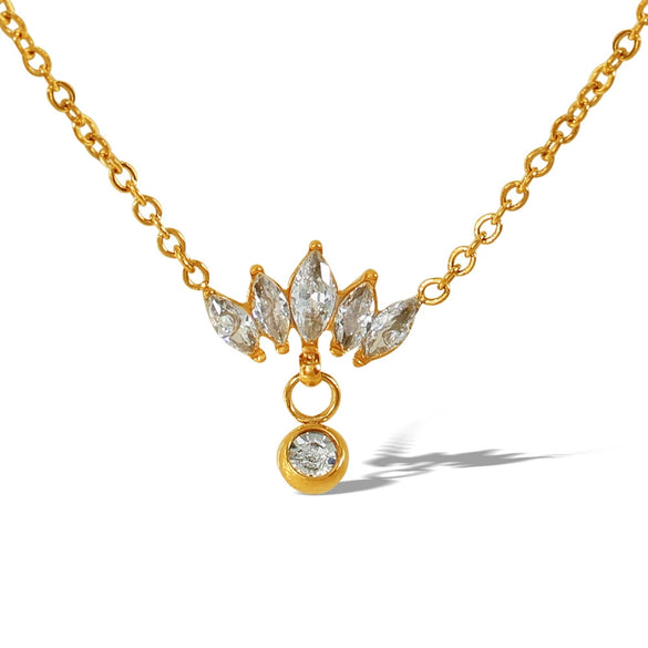 Wholesale Necklace 316L Stainless Steel Plated 18K Gold Crystal Inlaid Zircon Rhombus Pattern For Women