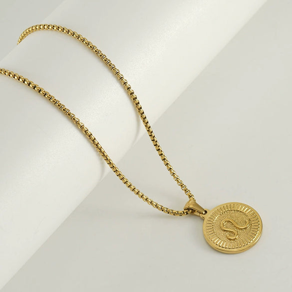 Wholesale Necklace Titanium Steel Square Pearl Chain Constellation Pattern 18K Gold Plated