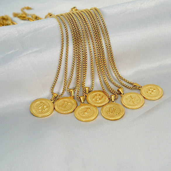 Wholesale Necklace Titanium Steel Square Pearl Chain Constellation Pattern 18K Gold Plated