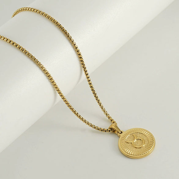 Wholesale Necklace Titanium Steel Square Pearl Chain Constellation Pattern 18K Gold Plated