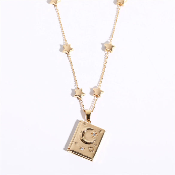 Wholesale Necklace Titanium Steel Stainless Steel Geometric Open Star Moon Lock Electroplating For Women