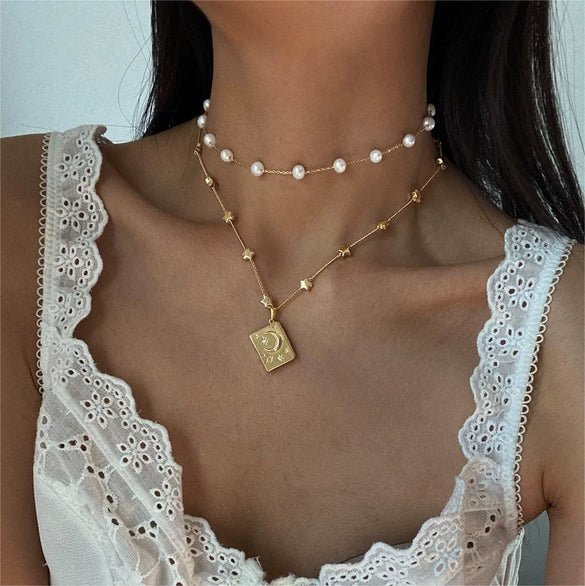 Wholesale Necklace Titanium Steel Stainless Steel Geometric Open Star Moon Lock Electroplating For Women