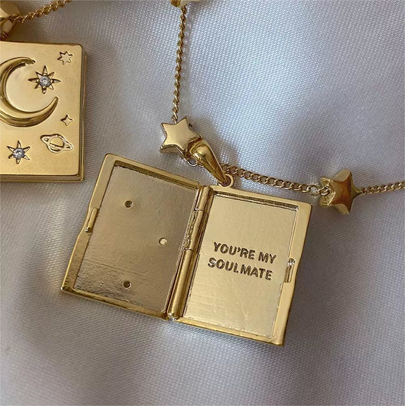 Wholesale Necklace Titanium Steel Stainless Steel Geometric Open Star Moon Lock Electroplating For Women