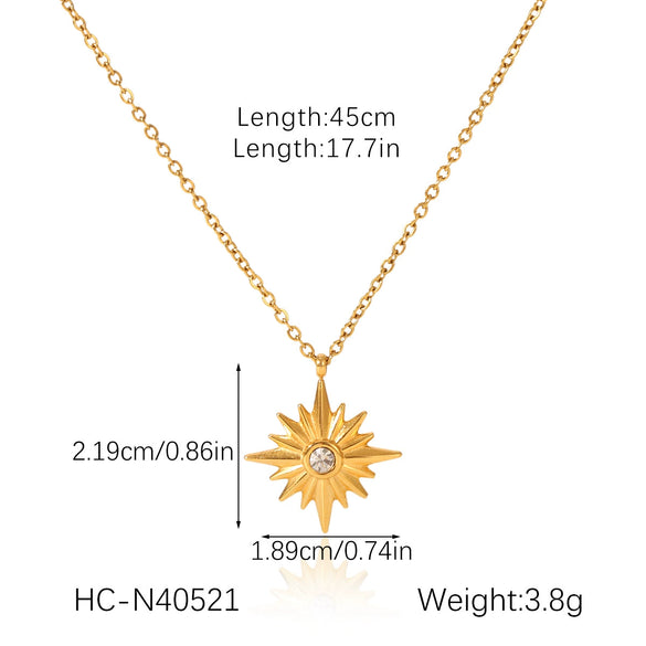 Wholesale Necklace Titanium Steel Stainless Steel Geometric Pattern Hammered Round Plate Inlaid With Diamond Eightpointed Star Pendant For Women