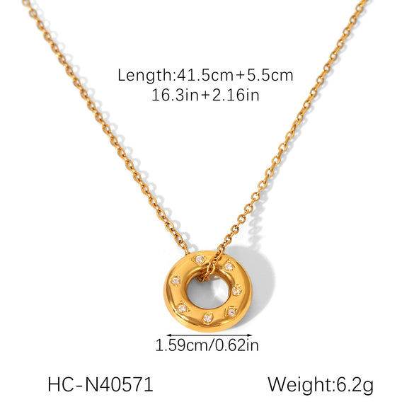 Wholesale Necklace Titanium Steel Stainless Steel Geometric Pattern Hammered Round Plate Inlaid With Diamond Eightpointed Star Pendant For Women