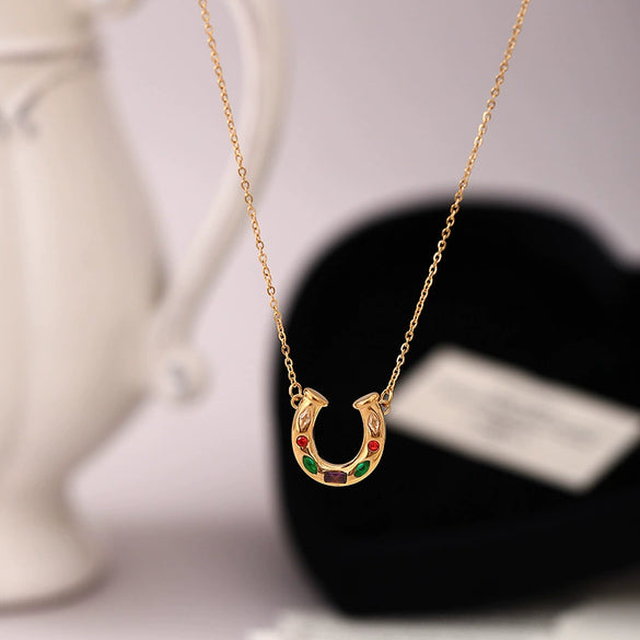 Wholesale Necklace Titanium Steel Stainless Steel Inlaid Zirconium Geometric Rainbow Horseshoe Ushaped Electroplating