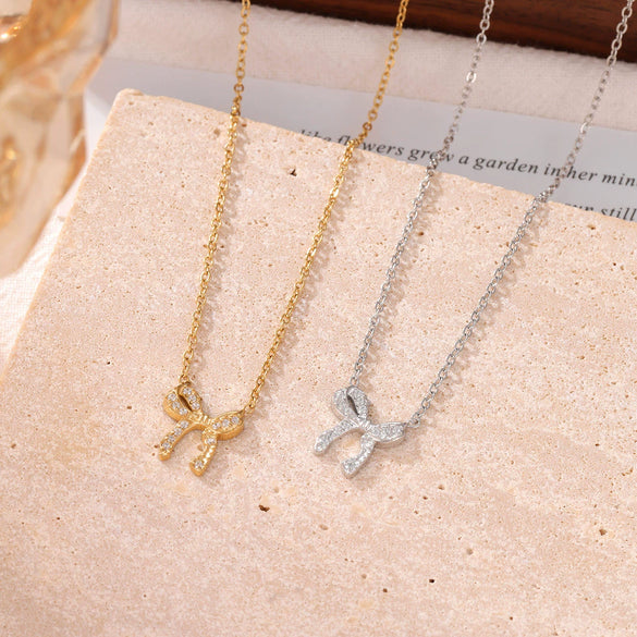 Wholesale Necklace Titanium Steel Sweet Heart Bow Pendant Electroplating For Women