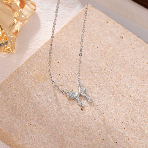 Wholesale Necklace Titanium Steel Sweet Heart Bow Pendant Electroplating For Women