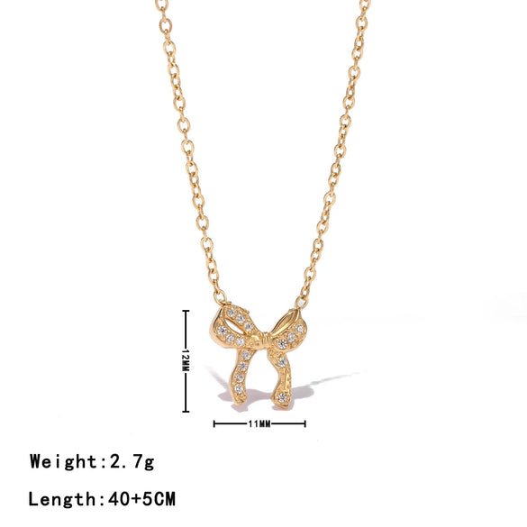 Wholesale Necklace Titanium Steel Sweet Heart Bow Pendant Electroplating For Women