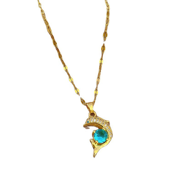 Wholesale Necklace Titanium Steel Zircon Dolphin Blue Clavicle Chain For Women Simple Elegant Retro Cartoon Geometric Style