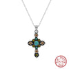 Wholesale Necklace Turquoise S925 Sterling Silver Geometric Cross Pendant Retro Ancient Roman Style Electroplated For Women