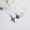 Wholesale Necklace Turquoise S925 Sterling Silver Geometric Cross Pendant Retro Ancient Roman Style Electroplated For Women