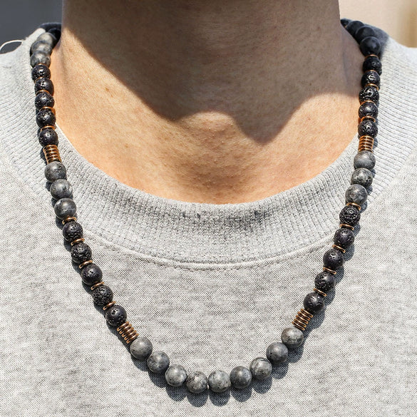 Wholesale Necklace Volcanic Stone Glitter Stone Black Gallstone Geometric Handmade Male Hiphop Niche Design