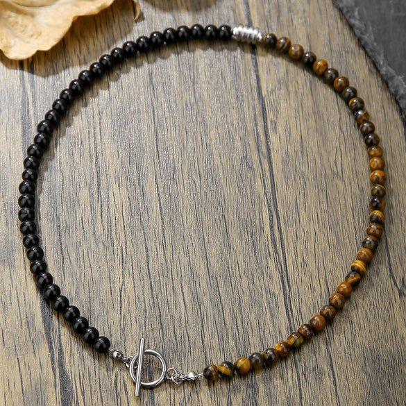 Wholesale Necklace Volcanic Stone Glitter Stone Black Gallstone Geometric Handmade Male Hiphop Niche Design