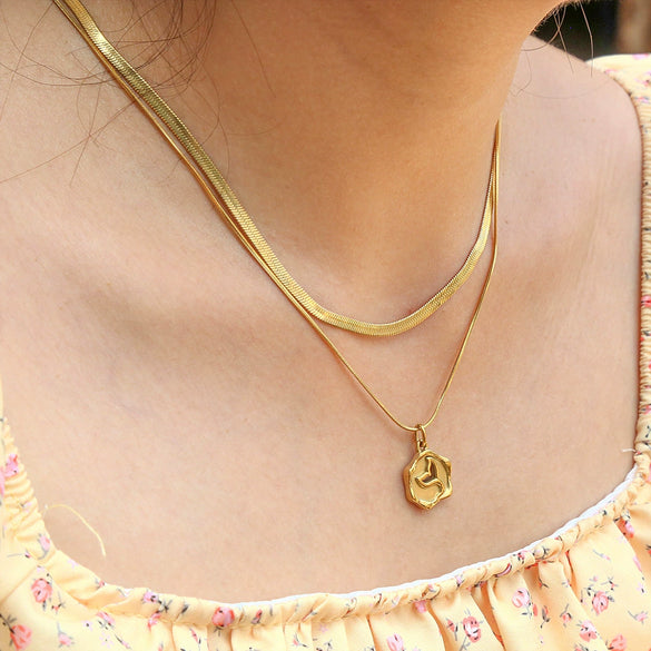 Wholesale Necklace Women's Snake Bone Chain Double Layer Titanium Steel Fishtail Pendant With Cartoon Animals Zodiac Signs Electroplated