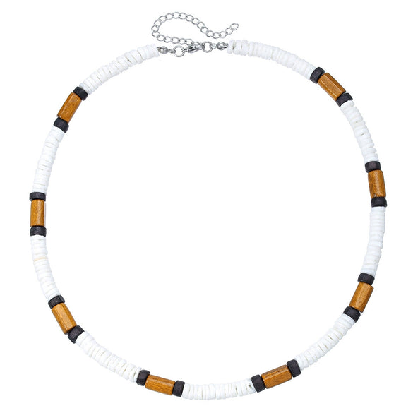 Wholesale Necklace Wood Chip Coconut Shell Splicing Handmade Geometric Style Unisex Stainless Steel O Chain