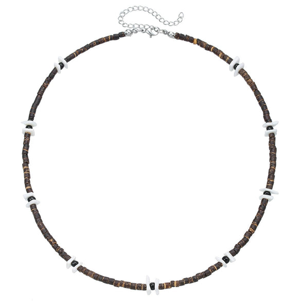 Wholesale Necklace Wood Chip Coconut Shell Splicing Handmade Geometric Style Unisex Stainless Steel O Chain