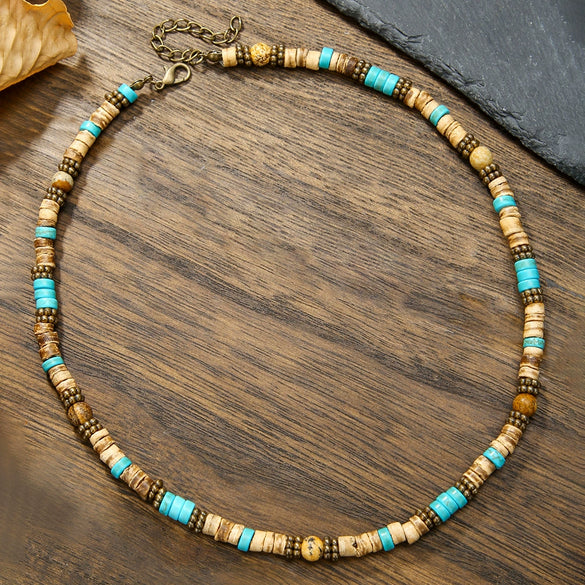 Wholesale Necklace Wood Chips Turquoise Geometric Handmade Bohemian Style Unisex