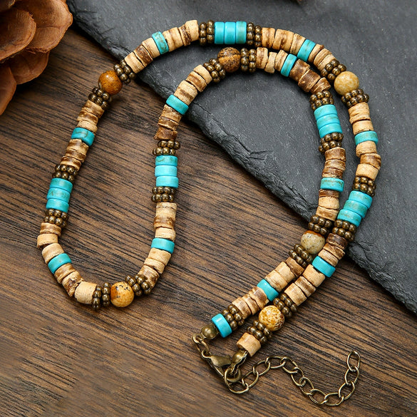 Wholesale Necklace Wood Chips Turquoise Geometric Handmade Bohemian Style Unisex