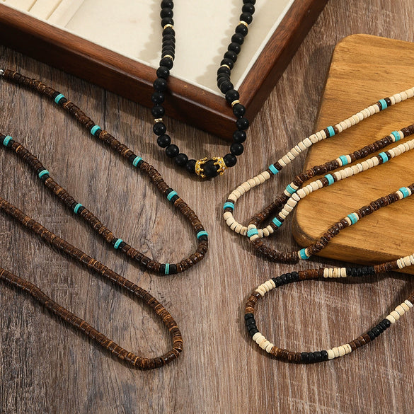 Wholesale Necklace Wood Chips Turquoise Geometric Handmade Bohemian Style Unisex