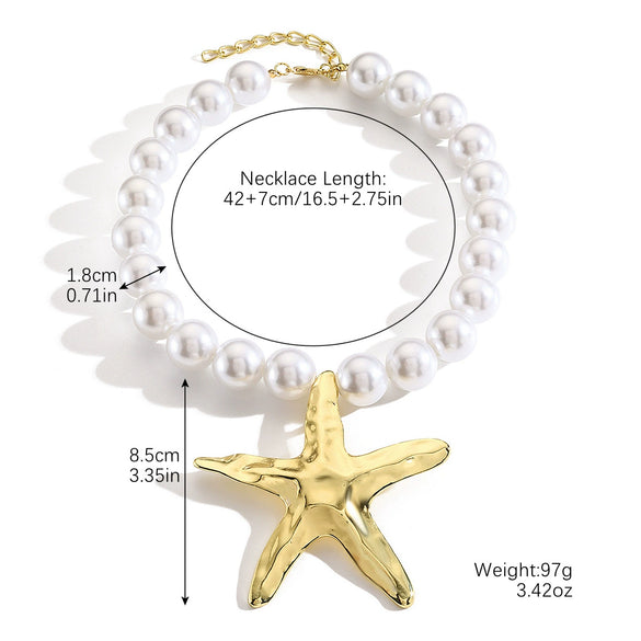 Wholesale Necklace Zinc Alloy Imitation Pearl Vintage Beaded Starfish Conch Retro Geometric Electroplating Women's