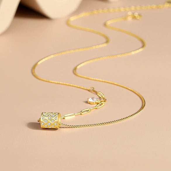 Wholesale Necklace Zircon Roller Pendant 925 Silver Geometric Allmatch Women's Accessories