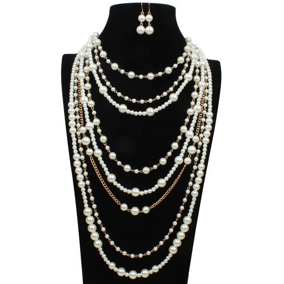 Wholesale Necklaces Imitation Pearl Multilayered Geometric Snake Chain Pearlescent Treatment Women's