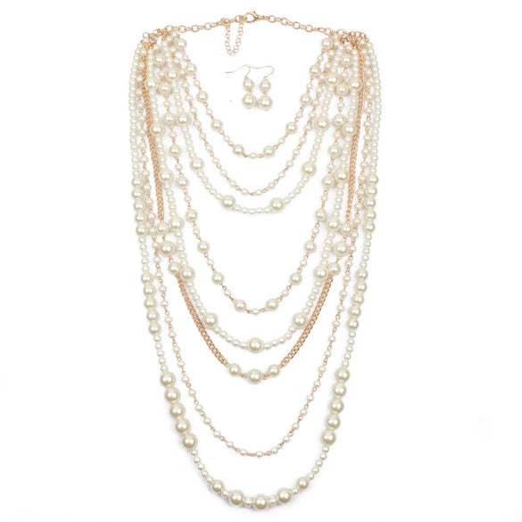 Wholesale Necklaces Imitation Pearl Multilayered Geometric Snake Chain Pearlescent Treatment Women's