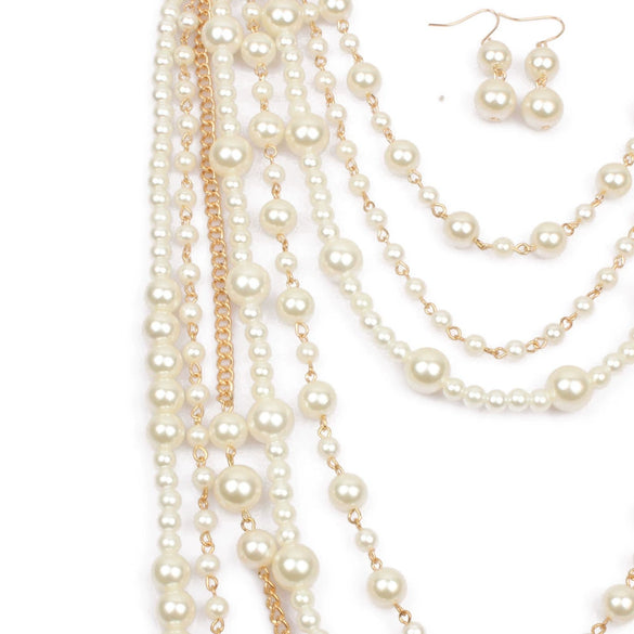 Wholesale Necklaces Imitation Pearl Multilayered Geometric Snake Chain Pearlescent Treatment Women's