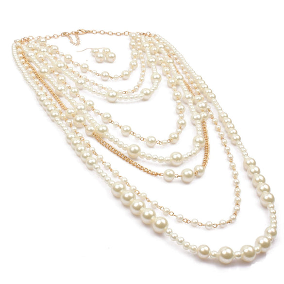 Wholesale Necklaces Imitation Pearl Multilayered Geometric Snake Chain Pearlescent Treatment Women's
