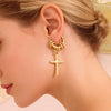 Wholesale Neutral Style Vacuum Plated Cross Titanium Steel And Stainless Steel Earrings For Women