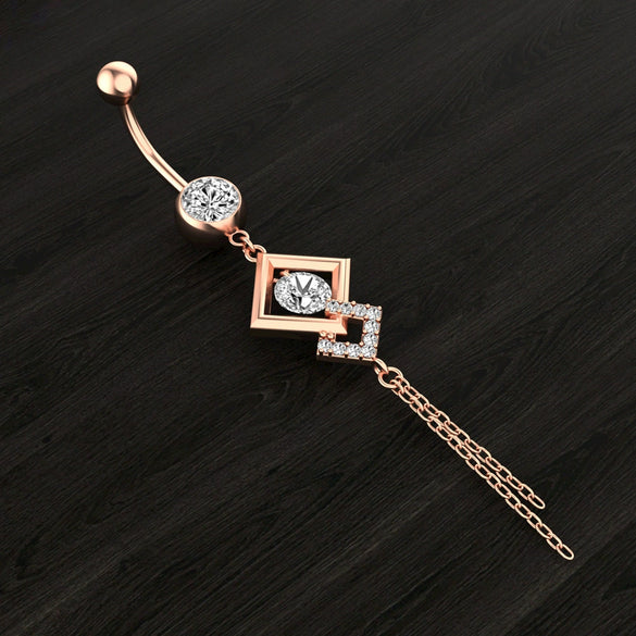 Wholesale New Diamond Chain Zircon Stainless Steel Electroplated Pendant Belly Button Ring Piercing Jewelry For Women