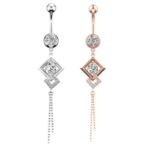 Wholesale New Diamond Chain Zircon Stainless Steel Electroplated Pendant Belly Button Ring Piercing Jewelry For Women