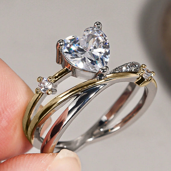 Wholesale New Fairy Style Sweet And Elegant Copper Ring With Heart And Geometric Patterns And Zircon Design For Women