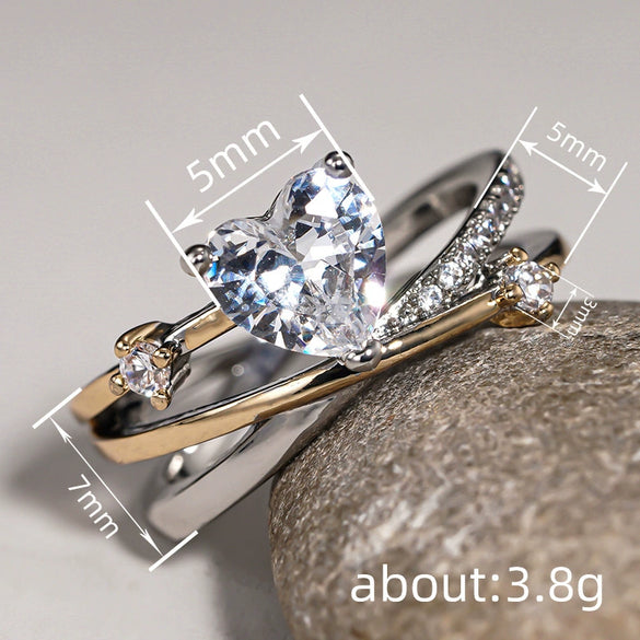 Wholesale New Fairy Style Sweet And Elegant Copper Ring With Heart And Geometric Patterns And Zircon Design For Women