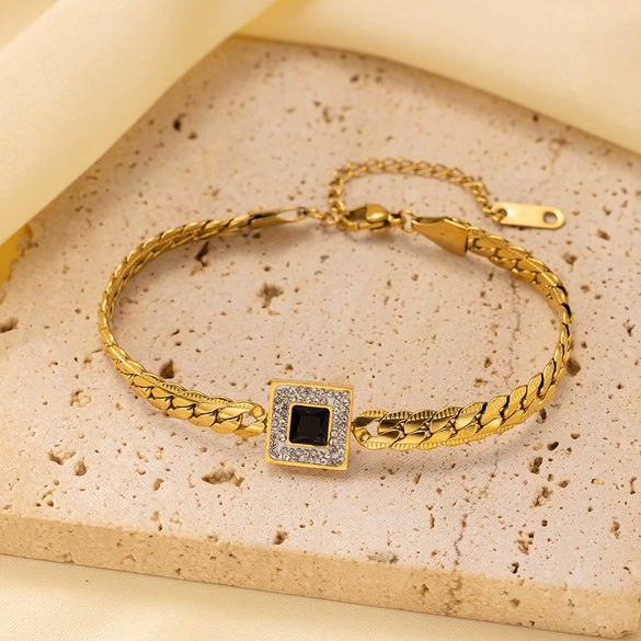 Wholesale New Fashion Square Emerald Zircon Titanium Steel Electroplated Bracelet For Women