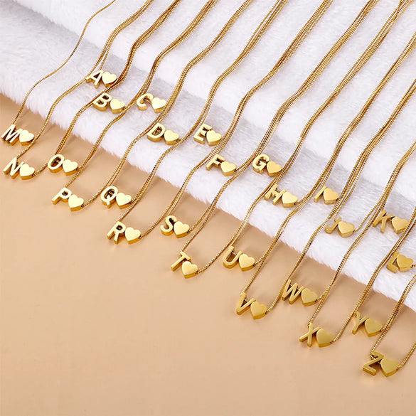 Wholesale New Heart 26 Letters Titanium Steel Pullable Necklace Gooddiy