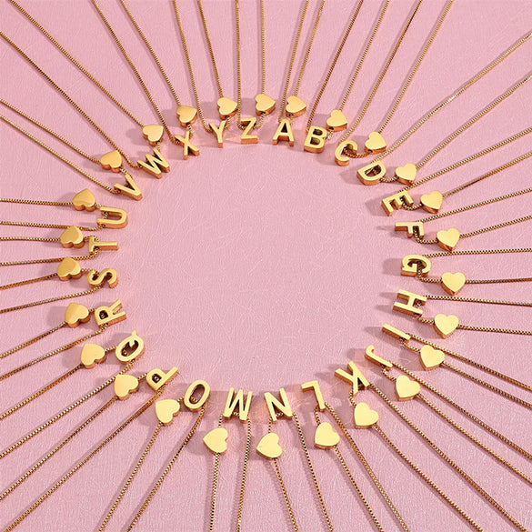 Wholesale New Heart 26 Letters Titanium Steel Pullable Necklace Gooddiy