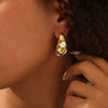 Wholesale New Retro Geometric Plant Flower Pattern Titanium Steel Drop Oil Earrings With Electroplating