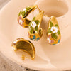 Wholesale New Retro Geometric Plant Flower Pattern Titanium Steel Drop Oil Earrings With Electroplating