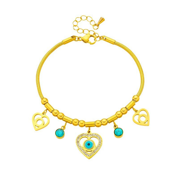 Wholesale Niche Creative Fashion Hollow Heart Pendant Chain Titanium Steel Jewelry With Blue Eyes Electroplated Unisex Bracelet