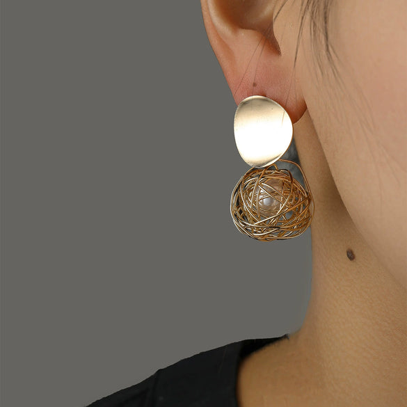 Wholesale Niche Design Geometric Copper Goldplated Bird Nest Earrings For Women