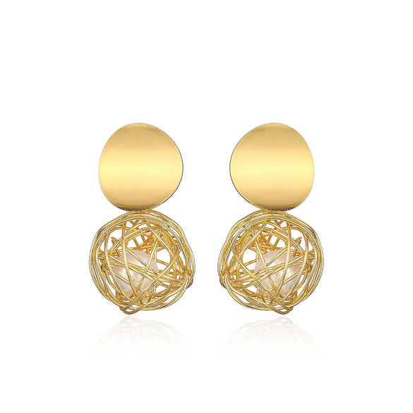 Wholesale Niche Design Geometric Copper Goldplated Bird Nest Earrings For Women