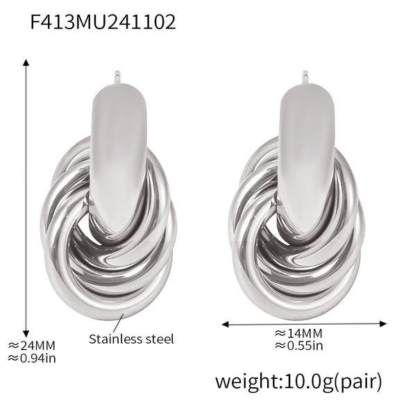 Wholesale Niche Design Light Luxury 316L Stainless Steel 18K Gold Plated Geometric Circle Line Winding Women's Earrings