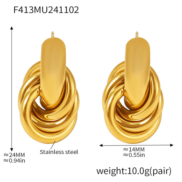 Wholesale Niche Design Light Luxury 316L Stainless Steel 18K Gold Plated Geometric Circle Line Winding Women's Earrings