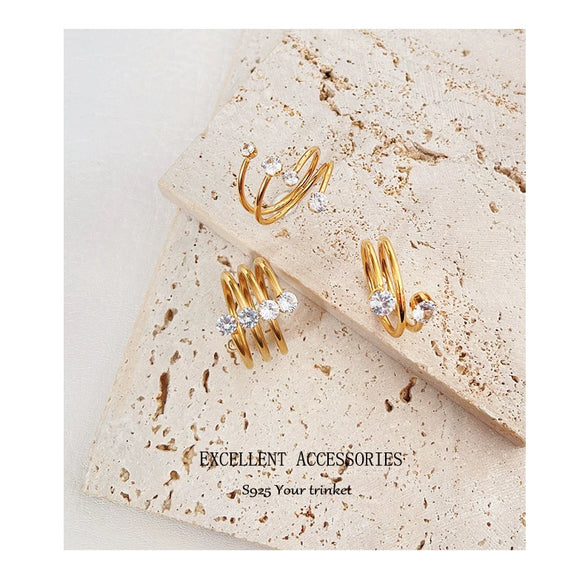 Wholesale Niche Design Super Flash Zircon Index Finger Ring Titanium Steel 18K Gold Plated With Geometric Pattern For Women