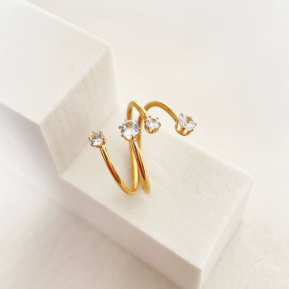 Wholesale Niche Design Super Flash Zircon Index Finger Ring Titanium Steel 18K Gold Plated With Geometric Pattern For Women