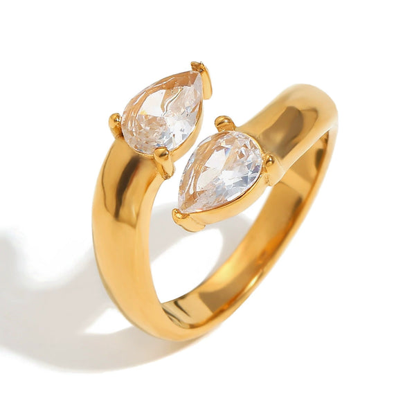 Wholesale Niche Design Women's White Diamond Flower Geometric Stainless Steel 18K Gold Plated Bracelet And Conch Double Knot Ring With Electroplating