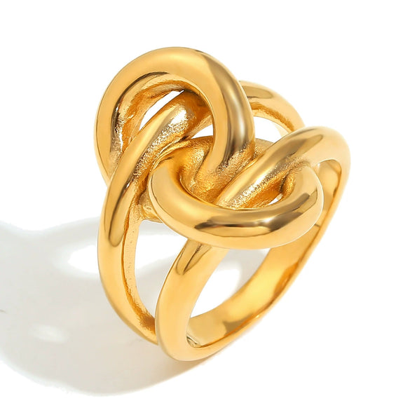 Wholesale Niche Design Women's White Diamond Flower Geometric Stainless Steel 18K Gold Plated Bracelet And Conch Double Knot Ring With Electroplating